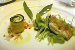 duet of rolled zucchini and trout